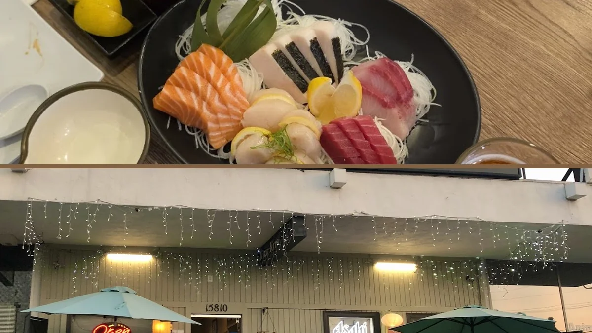 Sushi rolls arranged on a plate.
