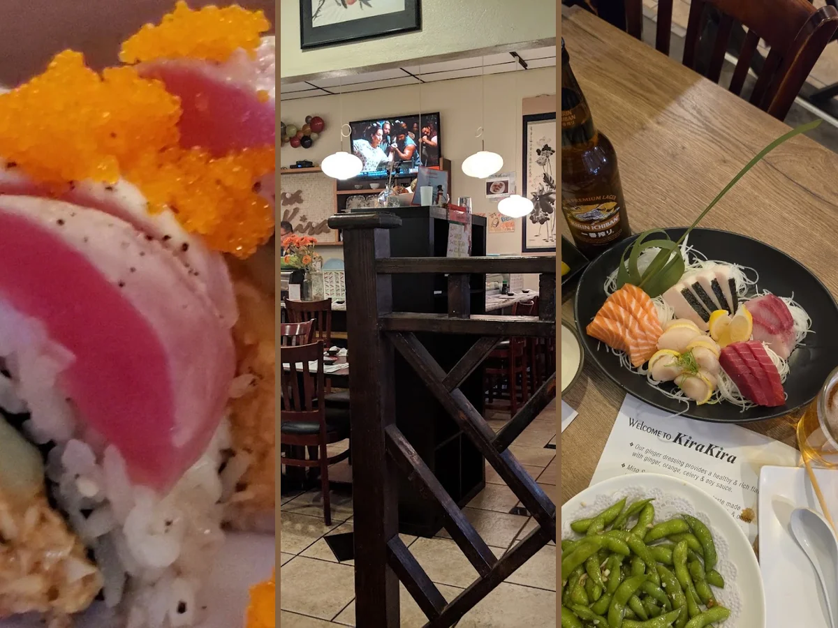 A Japanese restaurant table with shared plates.