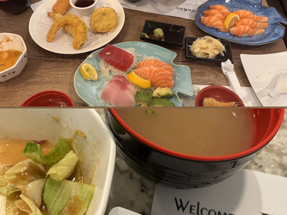 Colorful rolls and small appetizer dishes.