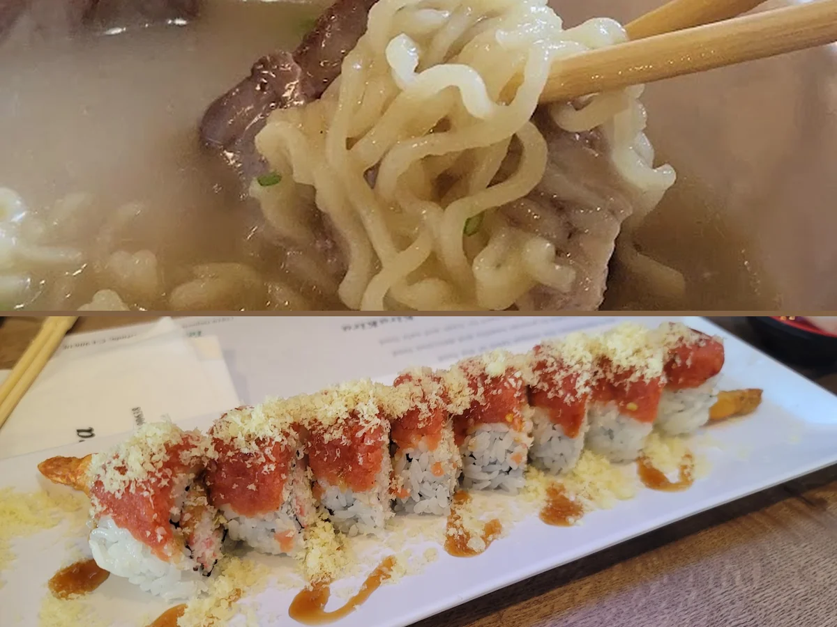 Sushi rolls arranged on a plate.