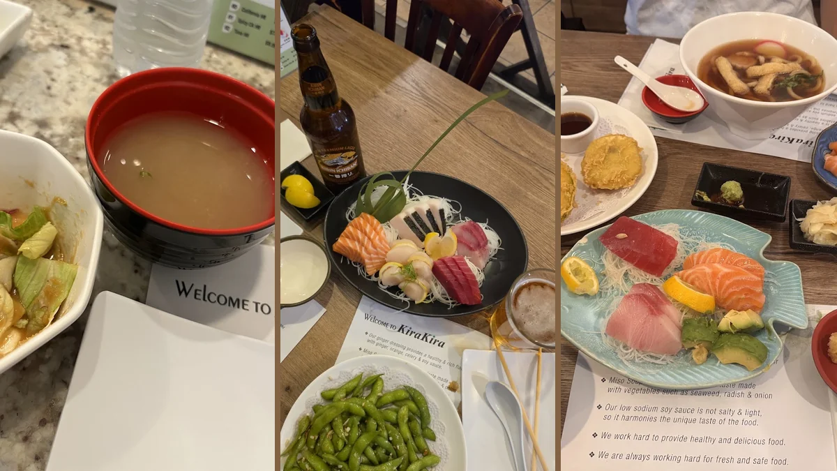 Colorful rolls and small appetizer dishes.